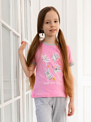 Пижама-футболка с кошками - Размер 122 - Цвет розовый - Картинка #1